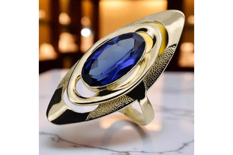 Sapphire 14K Yellow gold Ring Vintage style vrc189y